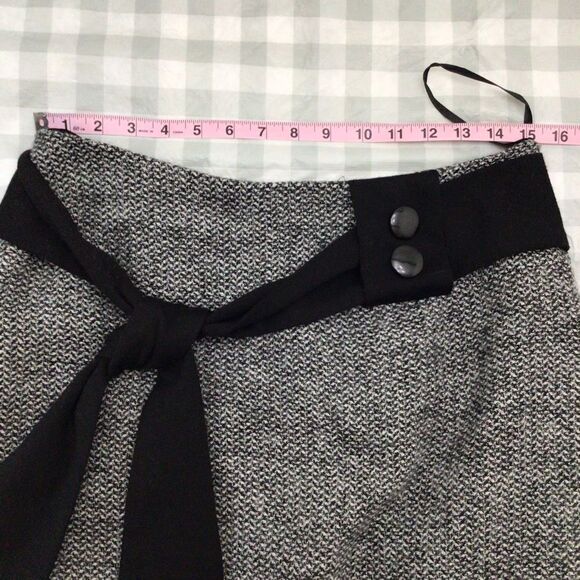 INFINITIF tweed pencil skirt wool blend black grey belted size 38 - Picture 13 of 16